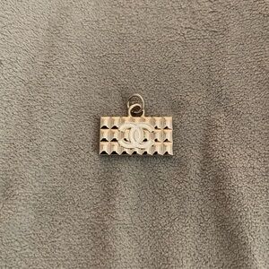 Upcycled Textured Silver Rectangle Logo Charm